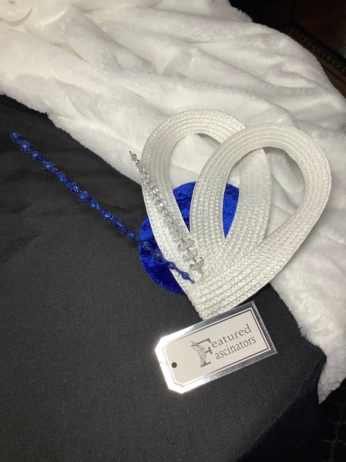 Royal Glitz Fascinator in White & Blue
