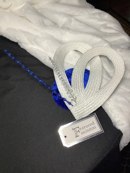 Royal Glitz Fascinator in White & Blue