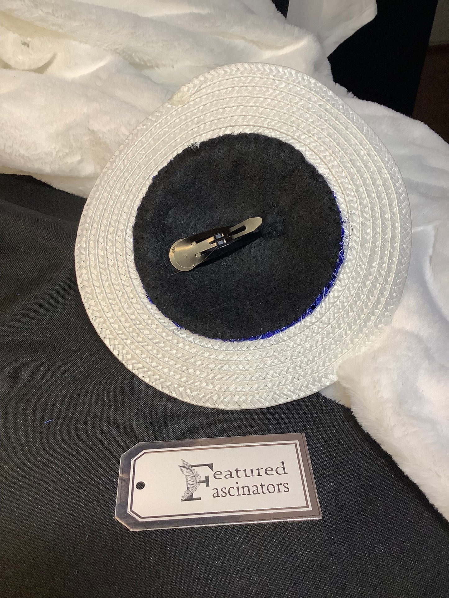 "Modern Orbit" – White Disc Fascinator with Pearl and Sequin Detail,- Small