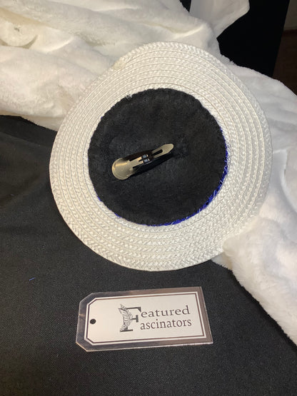 "Modern Orbit" – White Disc Fascinator with Pearl and Sequin Detail,- Small